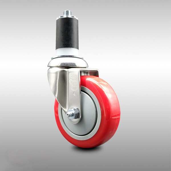 Service Caster 4 Inch 316SS Red Polyurethane Wheel Swivel 1-5/8 Inch Expanding Stem Caster SCC-SS316EX20S414-PPUB-RED-158 - main